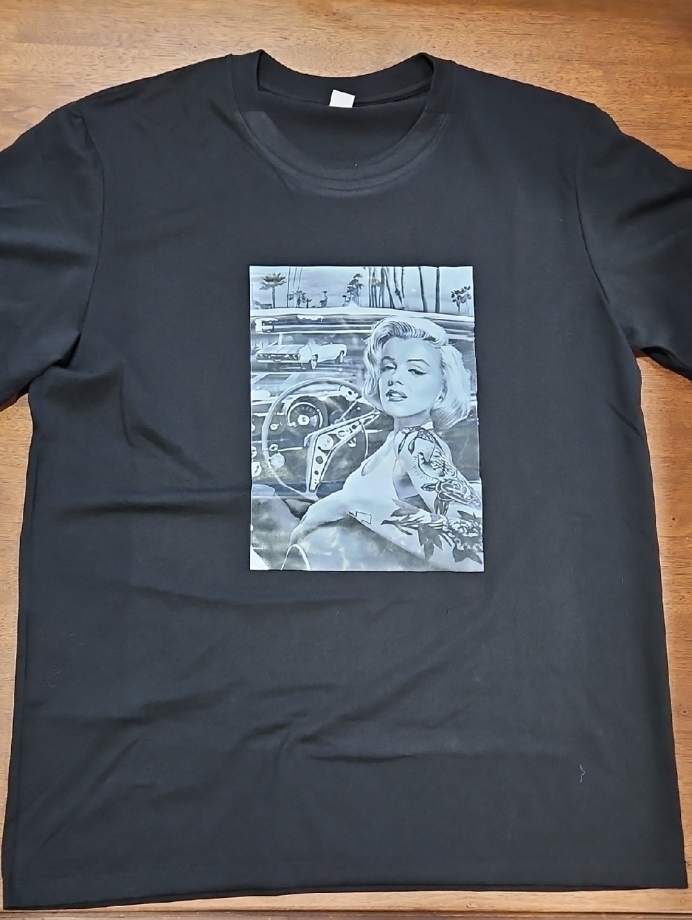 Black Short Sleeve Tee with Monochrome Graphic Panel